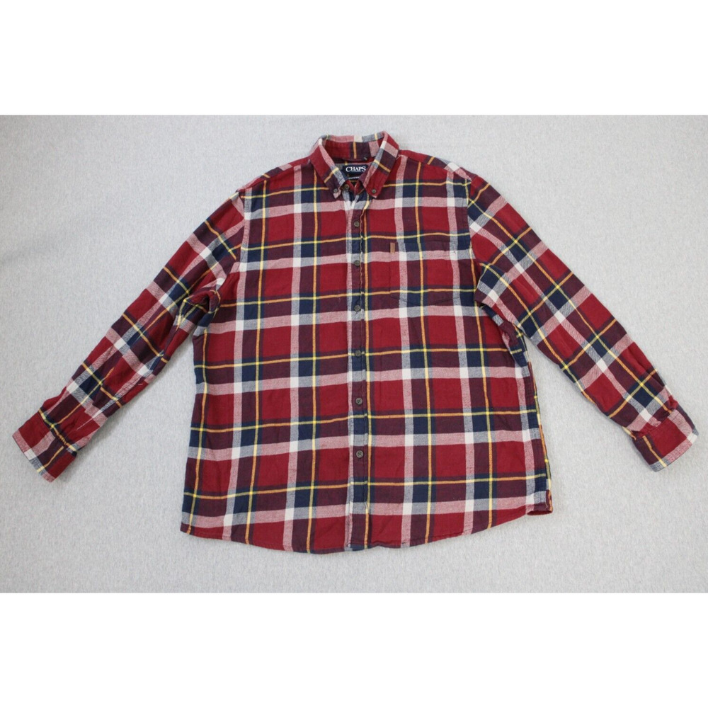 Chaps Shirt Men XL Plaid 100% Cotton‎ Performance Long Sleeve Button-Down